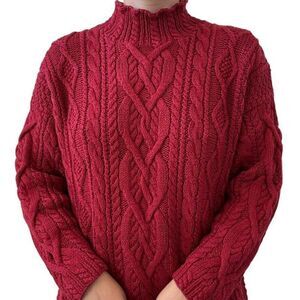 Vintage Hand Knit The Limited Red Chunky Cable Knit Fisherman Sweater Sz L